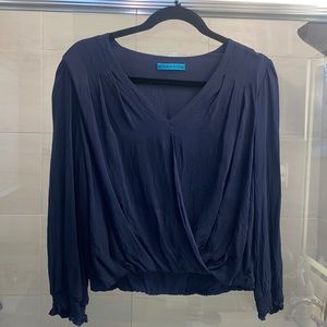 Alice and Olivia blue cross silk blouse